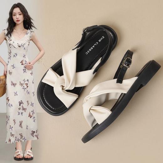 ZHR则则小香风简约时尚平底凉鞋女2024夏季新款百搭轻便韩版女鞋 商品图0