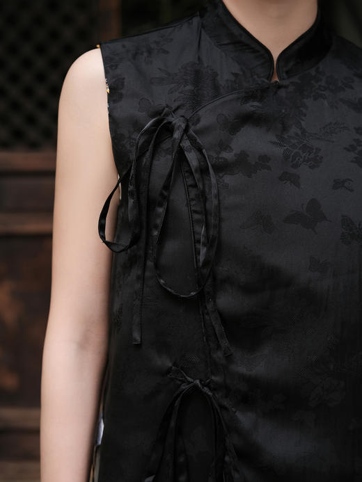 盛唐牡丹 |黑色如意葫芦纹真丝双面穿马甲 商品图5