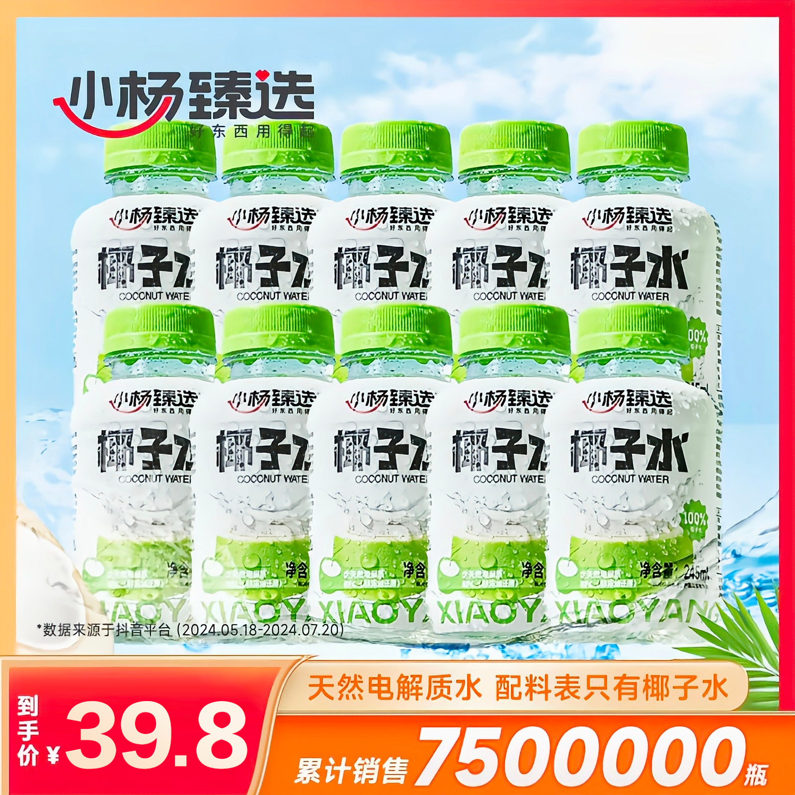 小杨臻选 100%椰子水 0脂天然电解质饮品 245ml*10瓶 NFC纯椰水