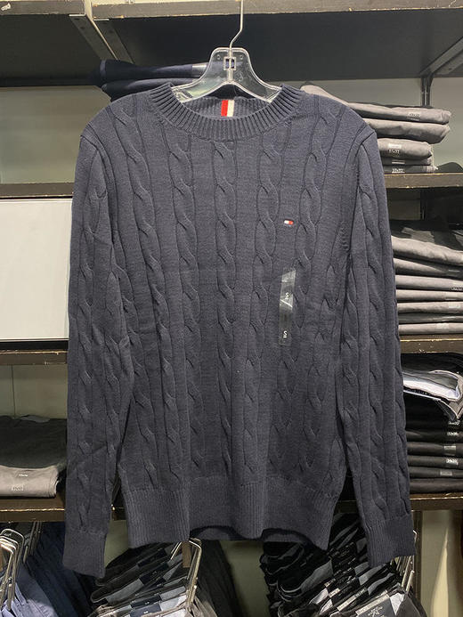 TOMMY HILFIGER/汤米 男士秋冬纯棉圆领扭麻花保暖刺绣标针织衫 商品图0