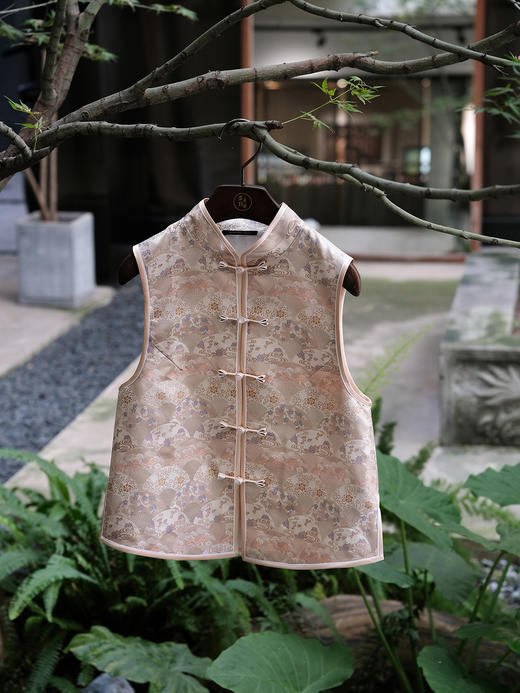 盛唐牡丹 |重缎宋锦扇子纹对襟马甲 商品图4