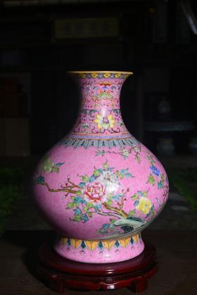 粉色扒花锦绣前程赏瓶