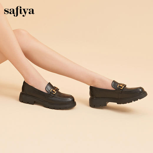 Safiya/索菲娅学院风深口粗跟金属扣百搭英伦厚底乐福鞋 SF43112063/SFD1112063 商品图7