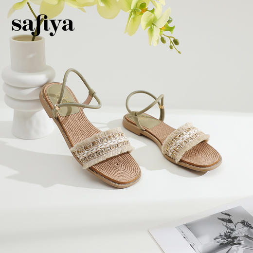 Safiya/索菲娅2024夏波西米亚风复古外穿平底休闲一字带凉鞋 SF42115022 商品图0
