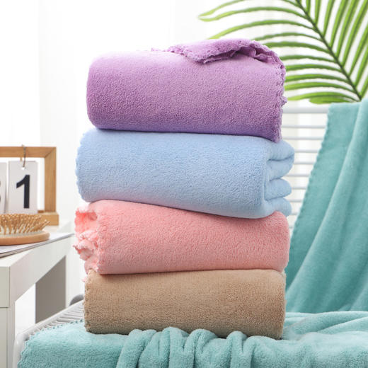 【鼎】珊瑚绒浴巾吸水速干不掉毛洗澡巾70*140cm颜色随机 商品图1