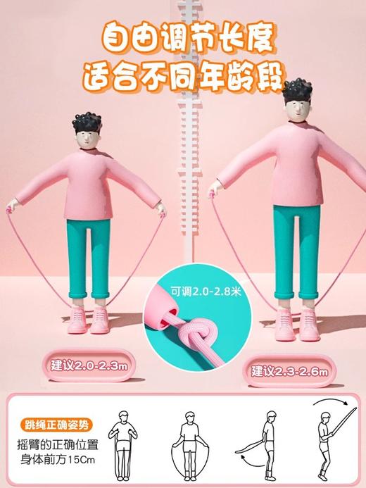 【陪伴成长！跳成“运动小将”】趣萌卡通图案，轻松健身必备。柔软加粗棉绳，防磨保护套。自由调节，易收纳。适合幼儿园宝宝、小学生、初学儿童跳绳爆款推荐！ 商品图2