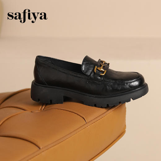 Safiya/索菲娅学院风深口粗跟金属扣百搭英伦厚底乐福鞋 SF43112063/SFD1112063 商品图3