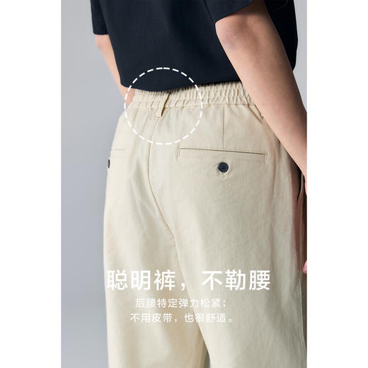 棉仓352818011-弹力棉麻松紧腰单褶直筒裤 商品图3