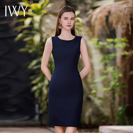 IWY/藏青色无袖连衣裙配西装裙子修身高级通勤Q736 商品图3