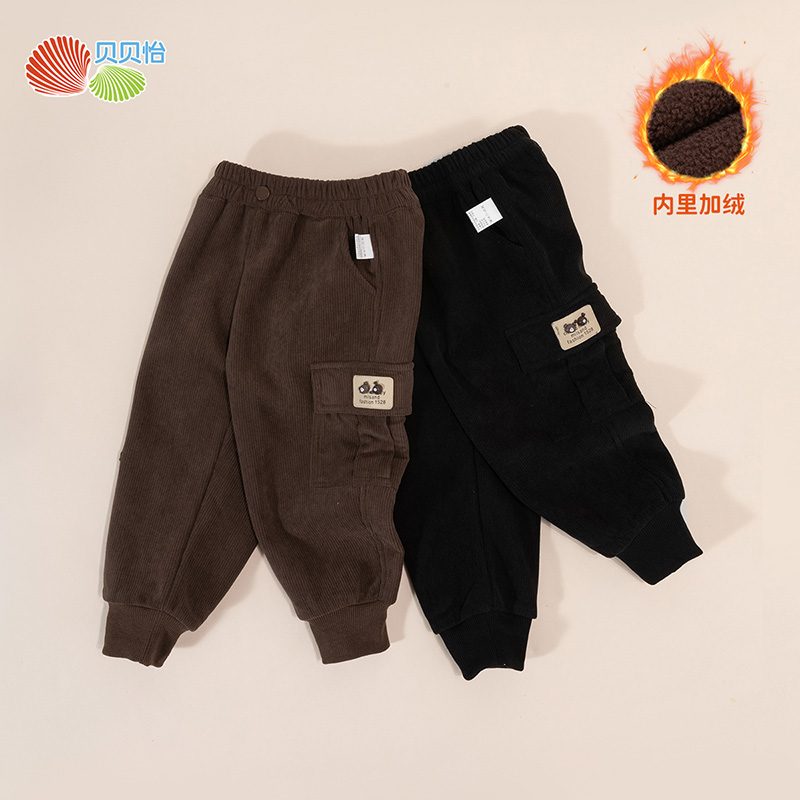 贝贝怡童装儿童加绒长裤冬季新款休闲运动裤男童秋冬保暖工装裤子ZB3DK026