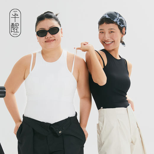 半醒螺纹吊带女夏季外穿美背带胸垫无袖高弹修身打底瑜伽运动背心 商品图4