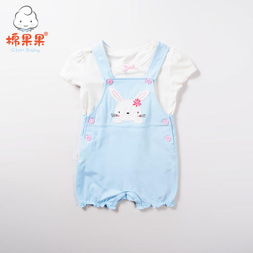 棉果果夏季短袖男童女童小兔子背带裤套装M222309218312 商品图1