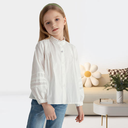 【法式浪漫风】女童立领长袖衬衣秋季新款安奈儿童装EG431575 商品图1