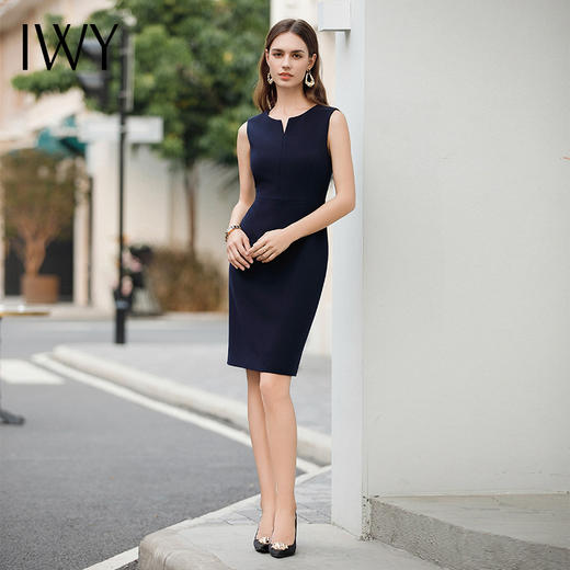 IWY/无袖百搭西装连衣裙女藏青色无袖高级设计感修身搭配西装单穿Q1071 商品图2
