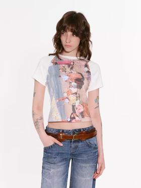 出逃赤岗西/24AWT93/原创反向印花修身短袖T恤