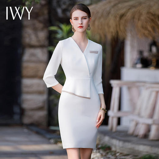IWY/气质医美工作服女七分袖假两件西装连衣裙高级修身美容院服装Q528 商品图0