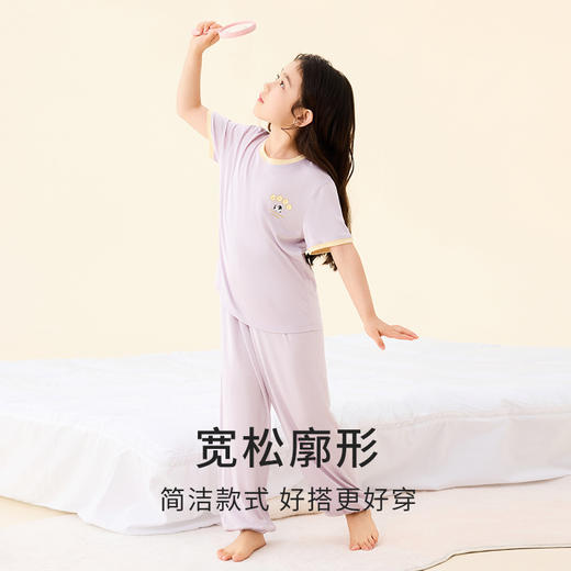 【熊猫滚滚】金三塔真丝针织儿童T恤100%桑蚕丝趣味印花圆领家居服衣裤套  BBY028/BBY029 商品图3