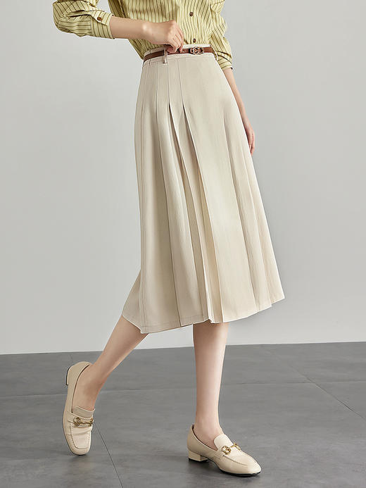 【专属特价】熙世界赫本风职场a字半身裙春秋2025新款百搭简约纯色百褶裙子 商品图8