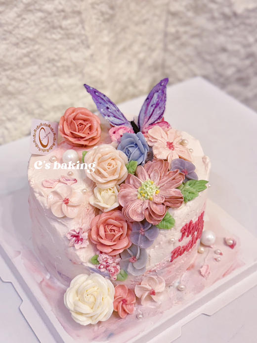 韩式裱花 裂缝蛋糕 美美的蝴蝶花花蛋糕 忌廉蛋糕（默认自提，收费配送请联系客服） 商品图1