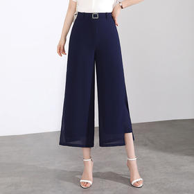 简约休闲雪纺后腰松紧，垂感修身洋气阔腿裤MYX-2155