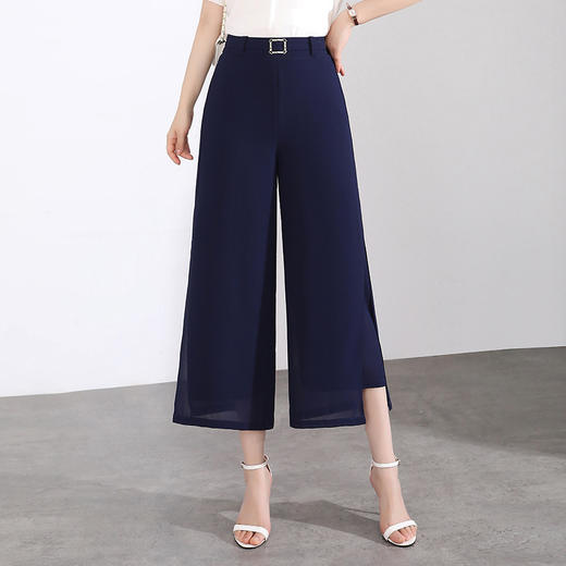简约休闲雪纺后腰松紧，垂感修身洋气阔腿裤MYX-2155 商品图0