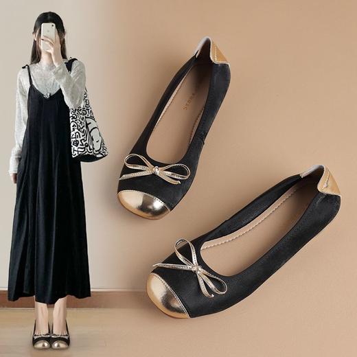 ZHR浅口单鞋女2024新款拼色软底女鞋法式复古蛋卷鞋ins通勤奶奶鞋 商品图2