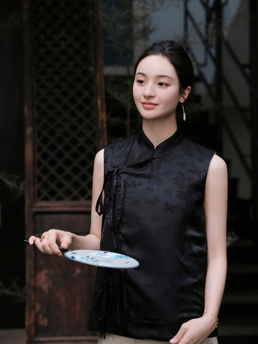 盛唐牡丹 |黑色如意葫芦纹真丝双面穿马甲 商品图3