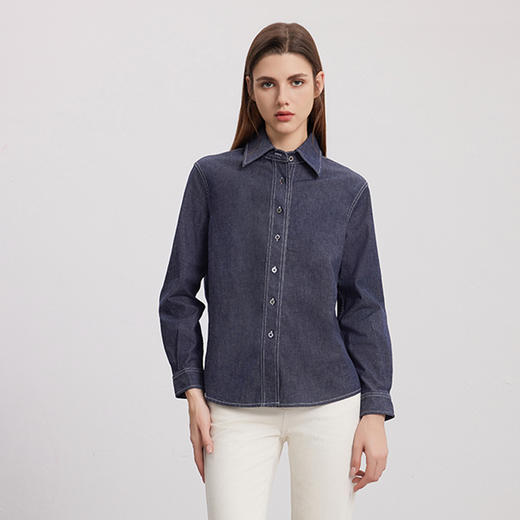 【棉质牛仔衬衫】24年秋季新款女士时尚牛仔蓝衬衫时尚小外套 商品图0