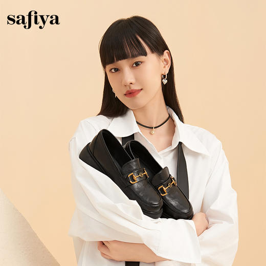 Safiya/索菲娅学院风深口粗跟金属扣百搭英伦厚底乐福鞋 SF43112063/SFD1112063 商品图2