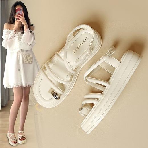 ZHR露趾交叉带凉鞋女厚底百搭凉拖鞋2024新款波西米亚沙滩凉鞋子 商品图0