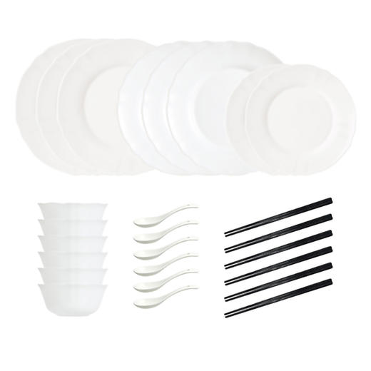 乐美雅（Luminarc）露特莎餐具盘碗碟套装无铅白玉玻璃耐高温饭碗面碗微波炉适用路易十五餐具 26件套 商品图1