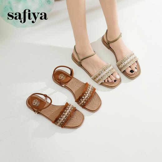 Safiya/索菲娅2024夏波西米亚风复古外穿平底休闲一字带凉鞋 SF42115022 商品图6