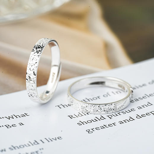 碎冰冰足银戒指女银999小众设计轻奢高级感活口情侣对戒指环礼物 商品图3