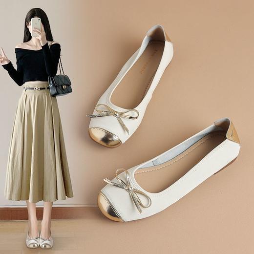 ZHR浅口单鞋女2024新款拼色软底女鞋法式复古蛋卷鞋ins通勤奶奶鞋 商品图1