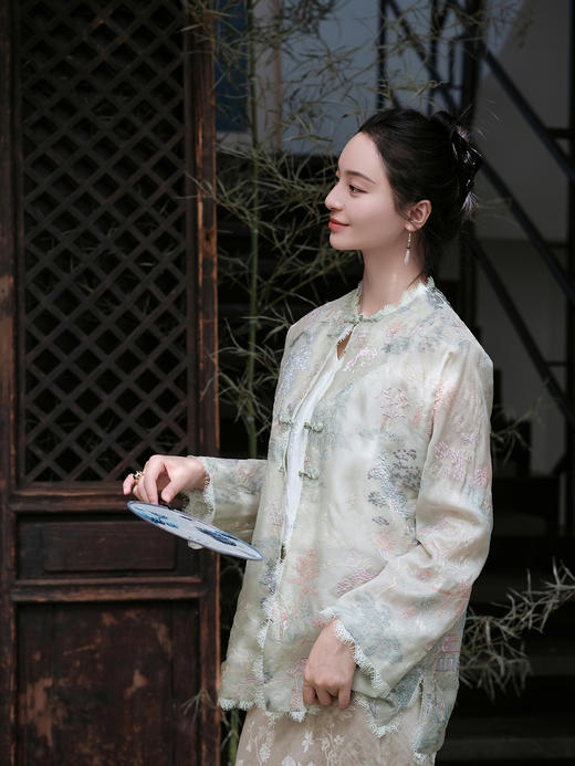 盛唐牡丹 |薄荷绿真丝绡如意湖亭外套 商品图1