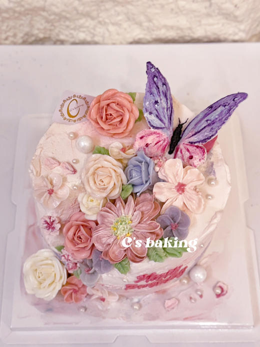 韩式裱花 裂缝蛋糕 美美的蝴蝶花花蛋糕 忌廉蛋糕（默认自提，收费配送请联系客服） 商品图2