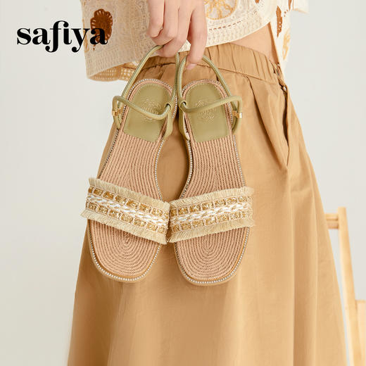 Safiya/索菲娅2024夏波西米亚风复古外穿平底休闲一字带凉鞋 SF42115022 商品图2