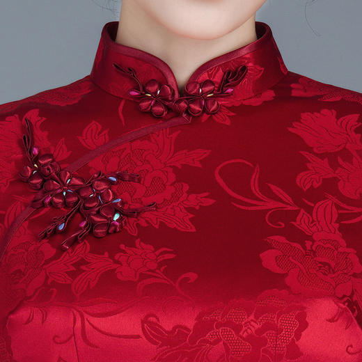 LHS-B129新款醋酸缎改良旗袍连衣裙喜婆婆婚宴结婚礼妈妈装礼服敬酒服高贵 商品图1