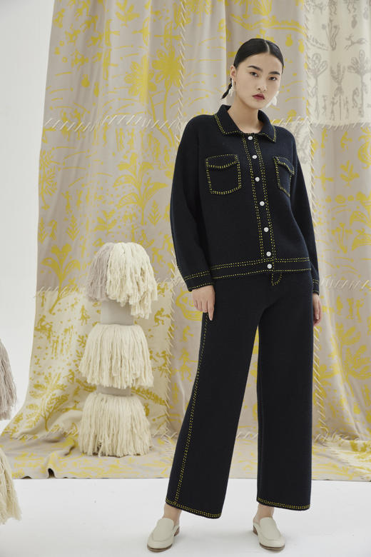 手工刺绣撞色羊绒裤 SJF93K379N 商品图6