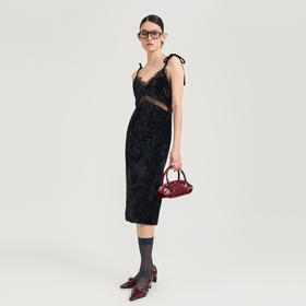 [捡漏价]lost in echo2024秋季新款复古V领长款丝绒镂空吊带裙子连衣裙女