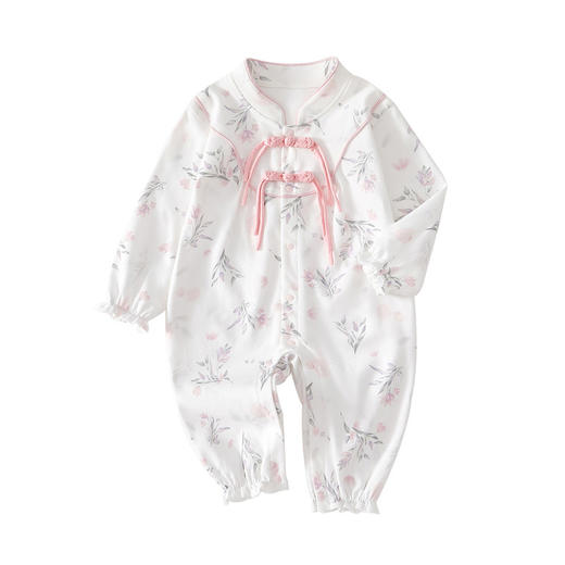 【国潮“飞花似梦”对开连体衣】婴儿连体衣四季款初生女宝宝纯棉哈衣新生儿外出服中国风婴儿衣服 商品图4