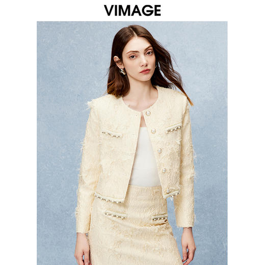 VIMAGE纬漫纪秋季新款气质显瘦通勤小香风短外套V2203802 商品图2