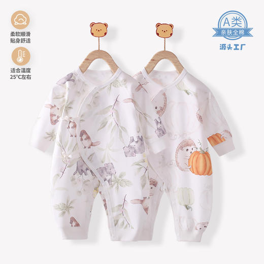 【新生儿纯棉无骨系带哈衣】a类无骨爬爬服宝宝连体衣婴儿衣服新生儿哈衣春秋长袖全棉睡衣 商品图0