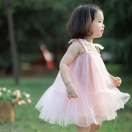 【蝴蝶结亮片吊带连衣裙】女童亮片吊带裙夏薄款2024新款蝴蝶结公主裙3-6岁儿童洋气连衣裙 商品图3