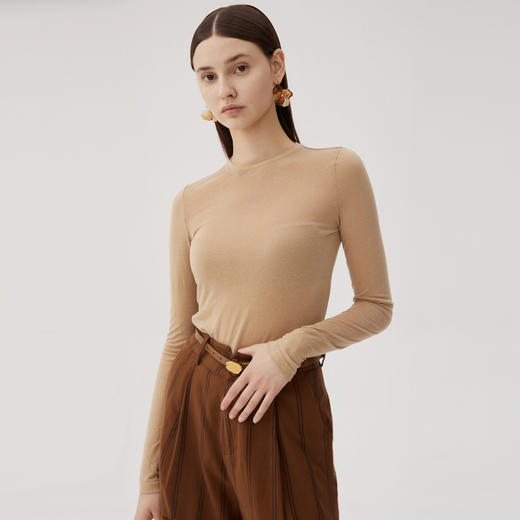 谜底修身T恤长袖女2024秋季新品百搭轻透纯色亲肤上衣243MT1204 商品图2