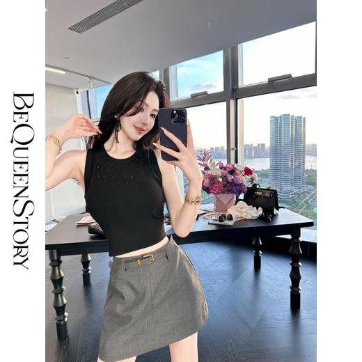 【大货，不退不换】  【碎钻探戈】手工渐变烫钻圆领修身带胸垫打底背心 商品图2