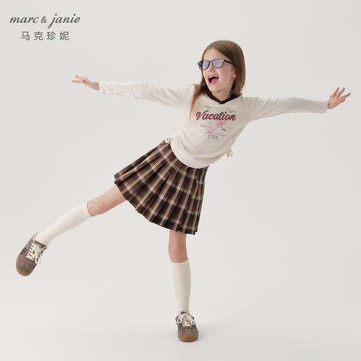 马克珍妮女童复古字母印花弹力长袖T恤儿童上衣秋装新款241275 商品图1