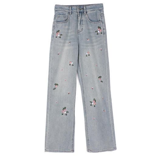 烫钻牛仔裤夏季高腰显瘦中国风刺绣AYK12378 商品图4