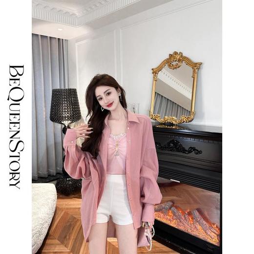 BeQueenStory【浪漫旋律】蓬松肌理感48支双股精纺进口羊毛长袖衬衫 商品图2