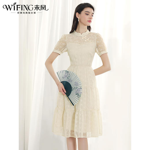 未风杏色雪纺连衣裙女夏2024年夏季新款女装改良旗袍国风短袖裙子 商品图2